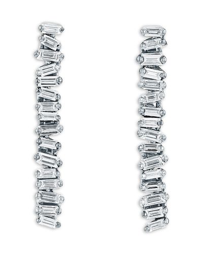 Suzanne Kalan Suzanne Kalan 18K White Gold Classic Diamond Baguette Linear Baby Tennis Earrings