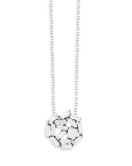 Suzanne Kalan Suzanne Kalan 18K White Gold Fireworks Diamond Baguette Circle Cluster Pendant Necklace, 16-18
