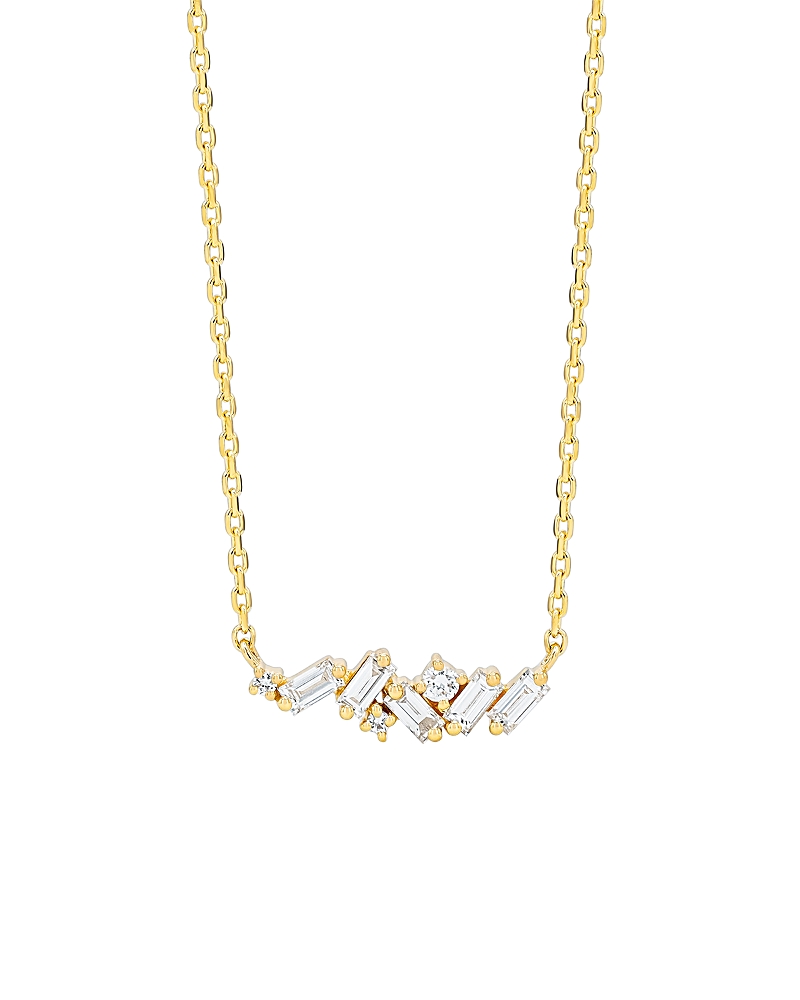 Suzanne Kalan Suzanne Kalan 18K Yellow Gold Classic Diamond Baguette & Round Bar Necklace, 16-18