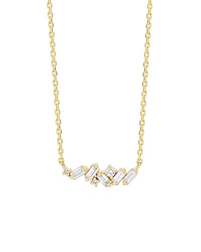 Suzanne Kalan Suzanne Kalan 18K Yellow Gold Classic Diamond Baguette & Round Bar Necklace, 16-18