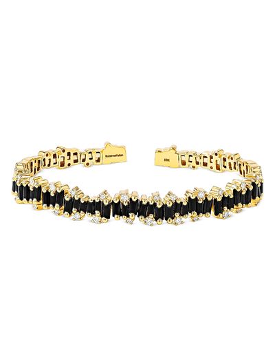 Suzanne Kalan Suzanne Kalan 18K Yellow Gold Fireworks Black Sapphire & Diamond Flexible Bangle Bracelet