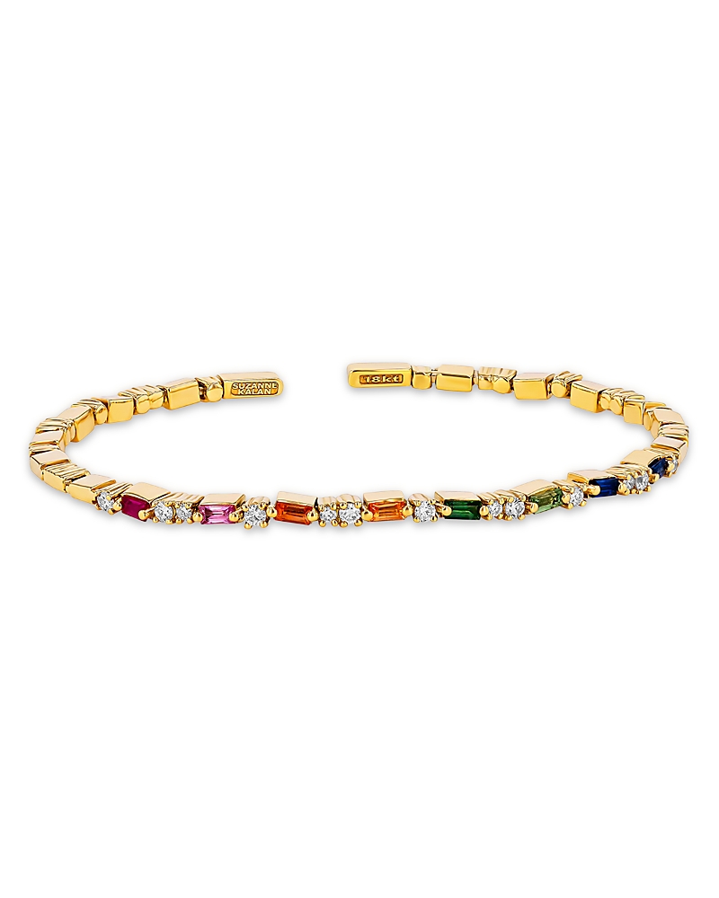 Suzanne Kalan Suzanne Kalan 18K Yellow Gold Fireworks Rainbow Sapphire Baguette & Diamond Bangle Bracelet