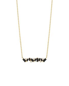 Suzanne Kalan Suzanne Kalan 18K Yellow Gold Frenzy Black Sapphire & Diamond Bar Necklace, 16-18