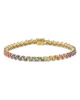 Suzanne Kalan Suzanne Kalan 18K Yellow Gold Rainbow Sapphire & Diamond Tennis Bracelet