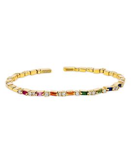 Suzanne Kalan Suzanne Kalan 18K Yellow Gold Rainbow Sapphire Baguette & Diamond Bangle Bracelet