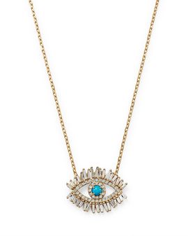 Suzanne Kalan Suzanne Kalan 18K Yellow Gold Sleeping Beauty Turquoise & Diamond Evil Eye Pendant Necklace, 16-18