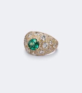 Suzanne Kalan Suzanne Kalan 18kt gold ring with diamonds and emerald