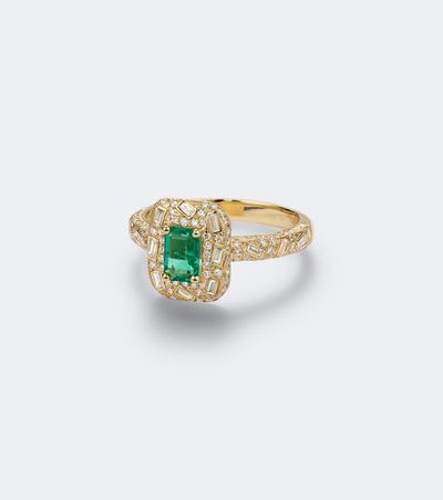 Suzanne Kalan Suzanne Kalan Halo Portrait 18kt gold ring with diamonds and emerald