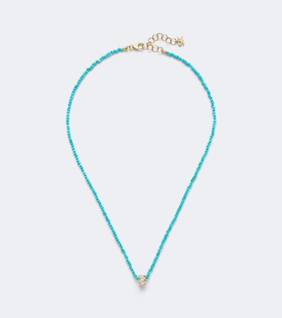 Suzanne Kalan Suzanne Kalan Infinite 18kt gold beaded necklace with turquoise and diamonds