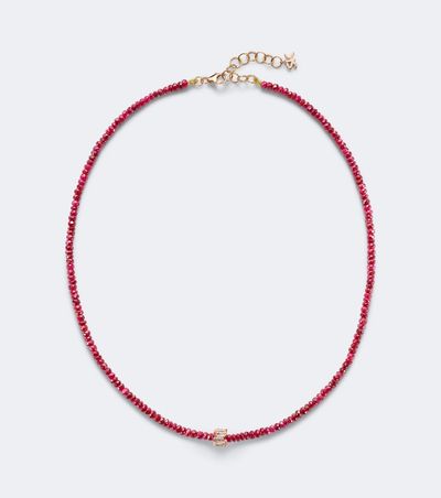 Suzanne Kalan Suzanne Kalan Infinite 18kt rose gold beaded necklace with rubies and diamonds