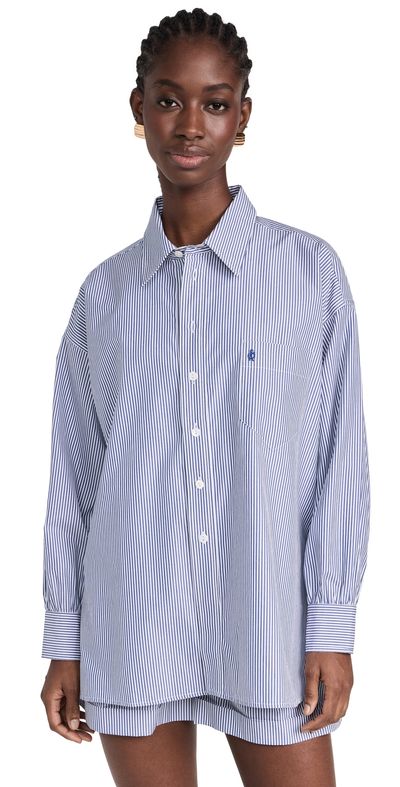 kappa dress shirt Suzie Kondi Kappa Shirt Poplin in Cotton | Navy Stripe