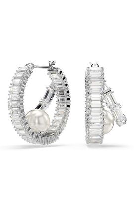 Swarovski Swarovski x Ariana Grande Crystal Pearl & Baguette Cut Crystal Double Hoop Earrings