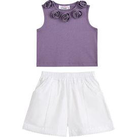 Sweet Cactus Sweet Cactus Rosette Top and Lace-Trim Shorts Set