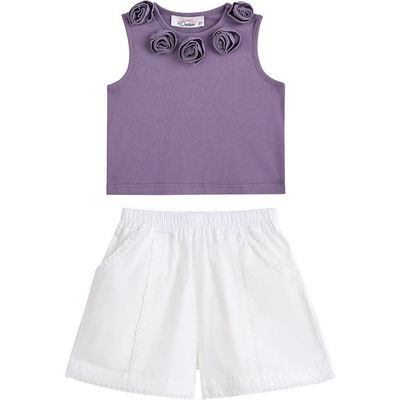 Sweet Cactus Sweet Cactus Rosette Top and Lace-Trim Shorts Set