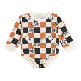 Sweet Wink Sweet Wink Boo Checkered Halloween Long Sleeve Romper