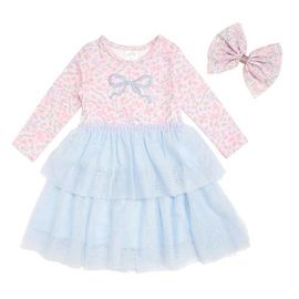 Sweet Wink Sweet Wink Bow & Bloom Long Sleeve Tutu Dress & Clip Set (baby)