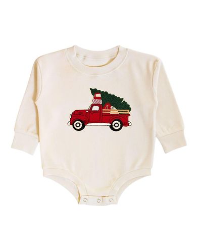 Sweet Wink Sweet Wink Boys' Christmas Truck Patch Long Sleeve Romper