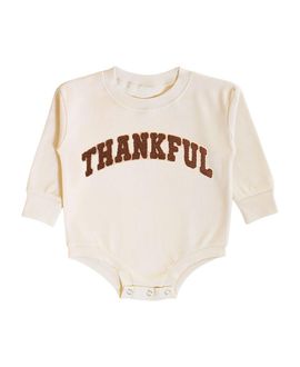 Sweet Wink Sweet Wink Boys' Thankful Patch Varsity Thanksgiving Long Sleeve Romper