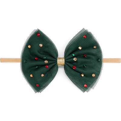 Sweet Wink Sweet Wink Emerald Rhinestone Christmas Tulle Bow Baby Headband (Baby)