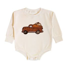 Sweet Wink Sweet Wink Fall Truck Patch Long Sleeve Romper