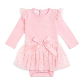 Sweet Wink Sweet Wink Flocked Heart Tiered Long Sleeve Tutu Bodysuit
