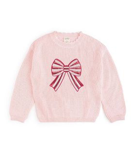 Sweet Wink Sweet Wink Girls' Candy Cane Sequin Bow Patch Christmas Sweater