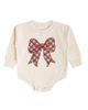 Sweet Wink Sweet Wink Girls' Christmas Plaid Bow Patch Long Sleeve Romper - 1