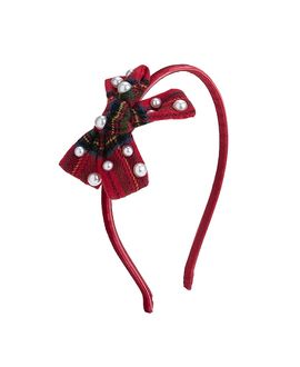Sweet Wink Sweet Wink Girls' Christmas Tartan Pearl Bow Headband