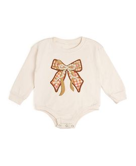 Sweet Wink Sweet Wink Girls' Cinnamon Plaid Bow Patch Long Sleeve Romper