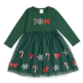 Sweet Wink Sweet Wink Girls' Emerald Candy Cane Sequin Christmas Long Sleeve Tutu Dress