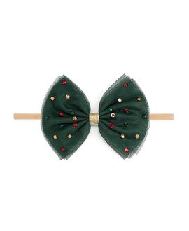 Sweet Wink Sweet Wink Girls' Emerald Rhinestone Christmas Tulle Bow Baby Headband