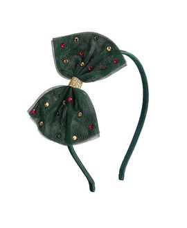 Sweet Wink Sweet Wink Girls' Emerald Rhinestone Christmas Tulle Bow Headband
