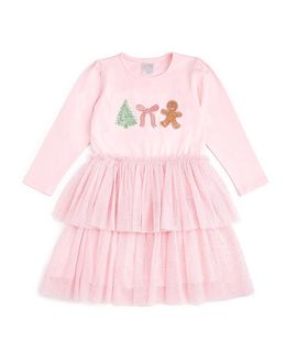 Sweet Wink Sweet Wink Girls' Gingerbread Embroidered Christmas Long Sleeve Tutu Dress