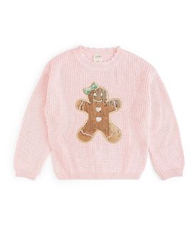 Sweet Wink Sweet Wink Girls' Gingerbread Sequin Patch Christmas Sweater