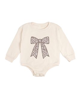 Sweet Wink Sweet Wink Girls' Mocha Floral Bow Patch Long Sleeve Romper