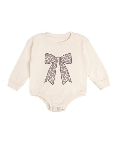 Sweet Wink Sweet Wink Girls' Mocha Floral Bow Patch Long Sleeve Romper