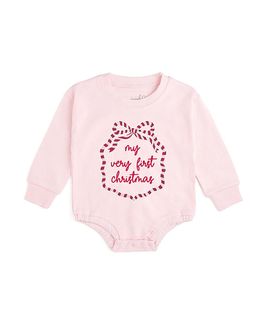Sweet Wink Sweet Wink Girls' My First Christmas Sequin Bow Patch Long Sleeve Romper