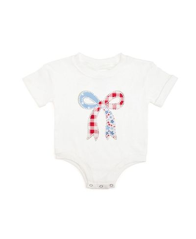 Sweet Wink Sweet Wink Girls' Patchwork Bow Patch Short Sleeve Romper
