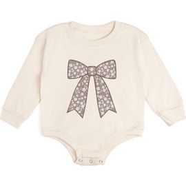 Sweet Wink Sweet Wink Mocha Floral Bow Patch Long Sleeve Romper