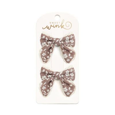 Sweet Wink Sweet Wink Mocha Floral Lace Bow Clip Set