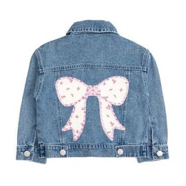 Sweet Wink Sweet Wink Pearl and Gemstone Floral Bow Patch Denim Jacket 