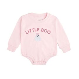 Sweet Wink Sweet Wink Pink Little Boo Patch Halloween Long Sleeve Romper