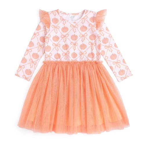 Sweet Wink Sweet Wink Pumpkin Bow Trellis Long Sleeve Tutu Dress