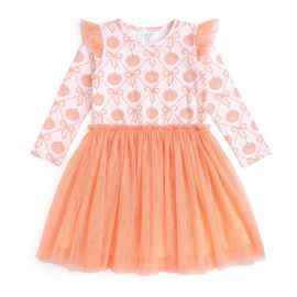 Sweet Wink Sweet Wink Pumpkin Bow Trellis Long Sleeve Tutu Dress