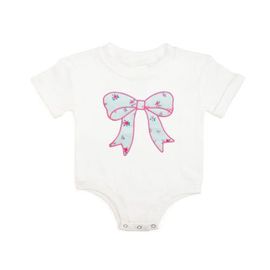 Sweet Wink Sweet Wink Sky Blue Floral Bow Short Sleeve Romper
