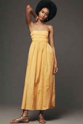 S/W/F Ruched Square-Neck Midi Dress
