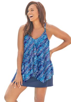 Swim 365 Swim 365 Longer Length Draped Mesh Racerback Tankini Top