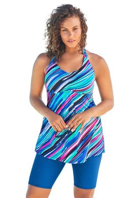 Swim 365 Swim 365 Longer Length Ruched V Neck Braided Racerback Tankini Top
