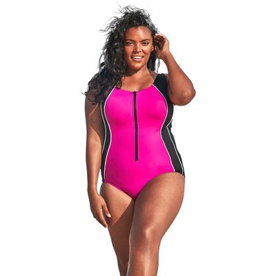 Swim 365 Swim 365 Zip Front One Piece With Tummy Control