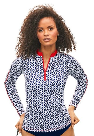 Swimsuits for All Swimsuits for All Chlorine Resistant Long Sleeve 1/4 Zip Swim Tee Rash Guard